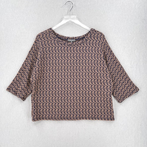 HABITAT Texture 3/4 Sleeve Stretch Knit Top Womens XS Blue Tan Pattern Printed - Picture 1 of 13